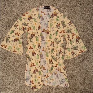 Cowgirl a legend sheer duster western rodeo cactus Cowboy Print Kimono Robe
